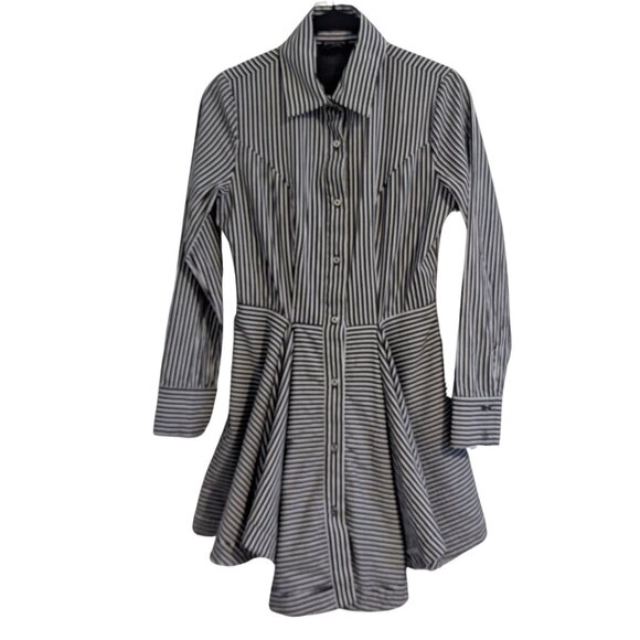 ✨BEBE Striped Button-Down Mini Fit & Flare Shirt Dress – Size 4 Preowned - Picture 2 of 5